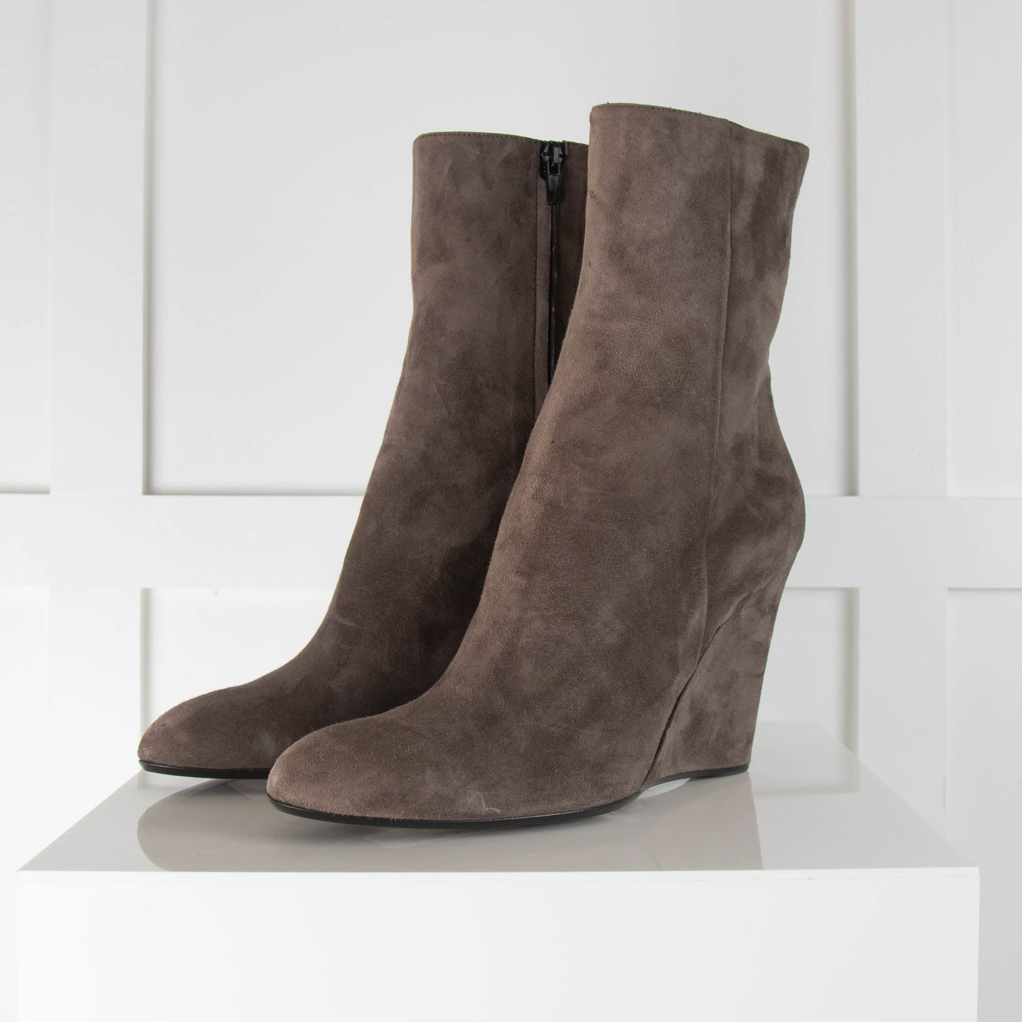 Barney s Grey Wedge Suede Ankle Boots