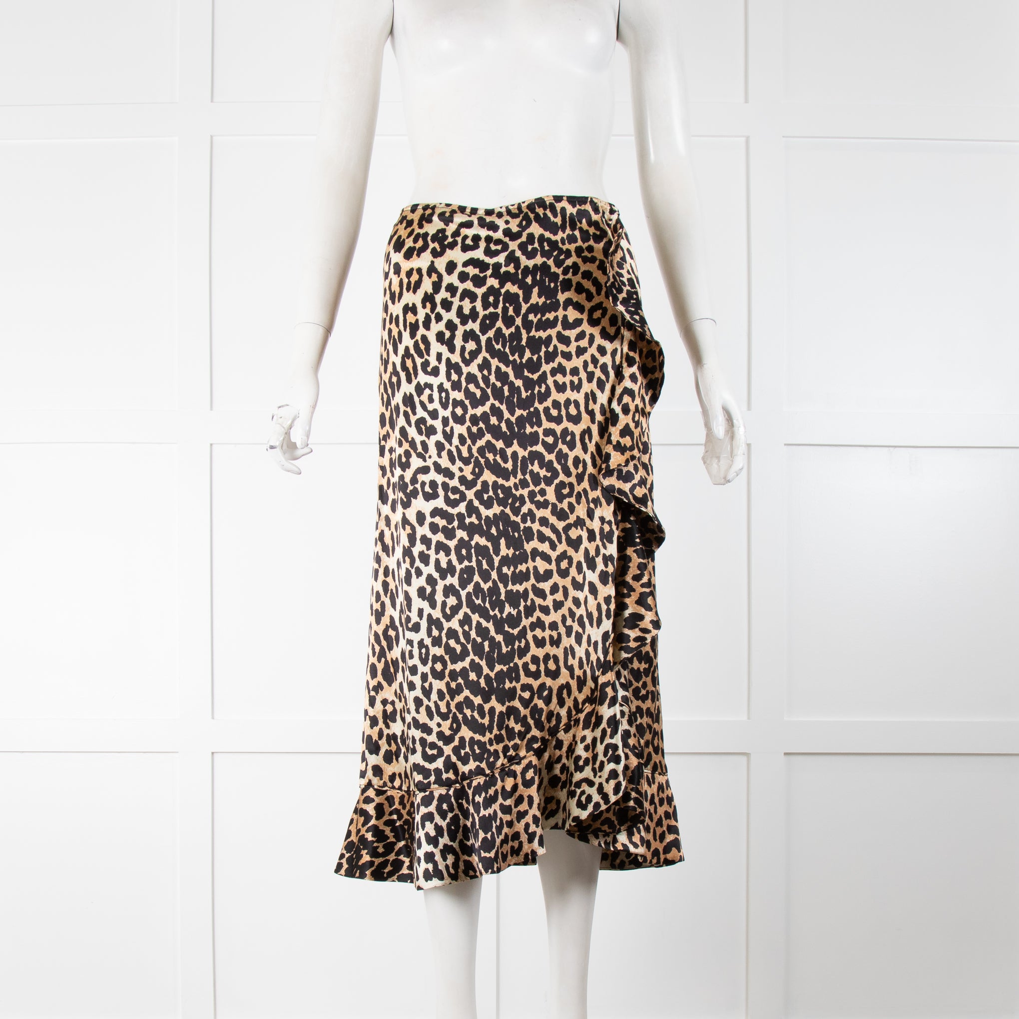 Leopard print frill midi skirt best sale