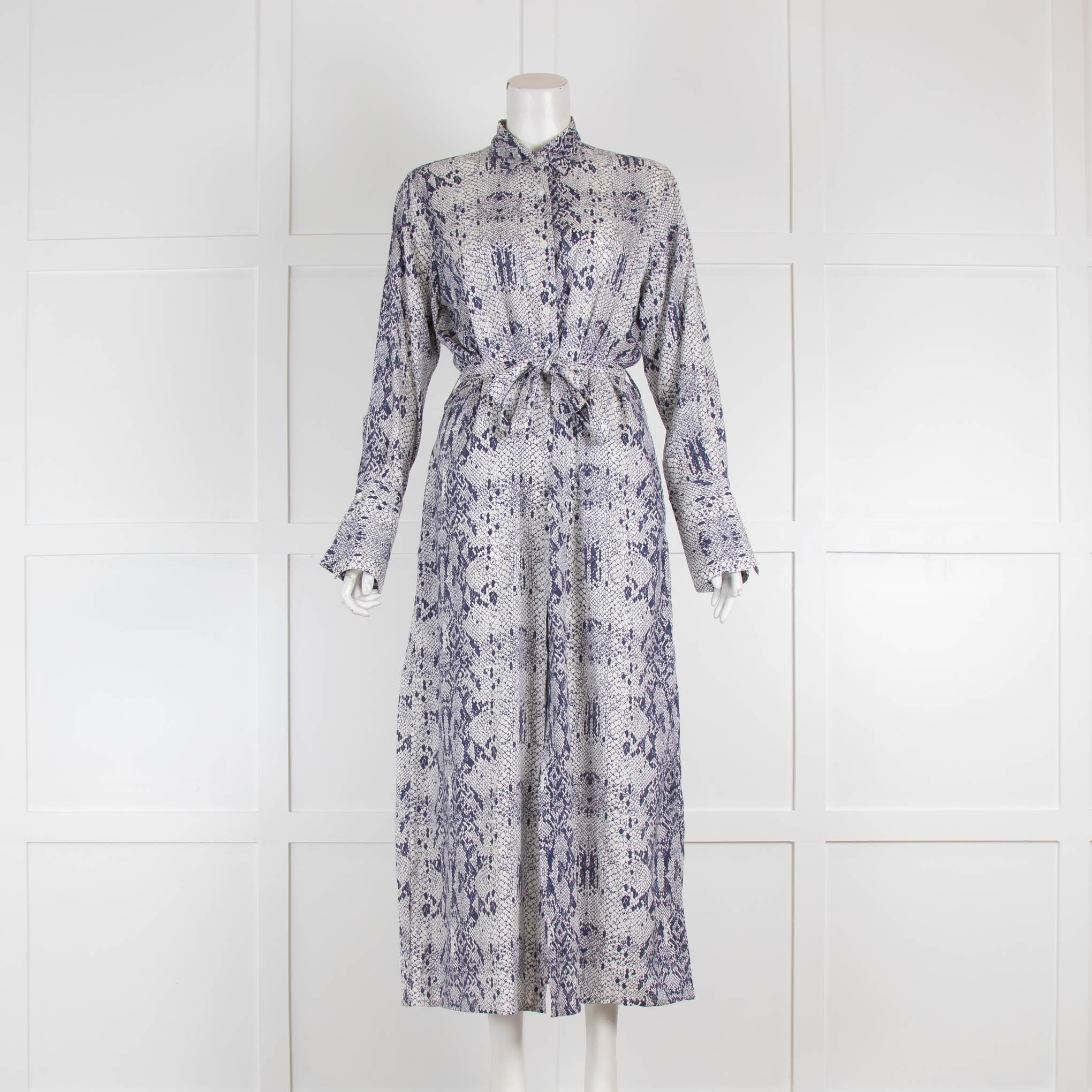 Amina Rubinacci Cream Navy Snake Print Shirt Dress