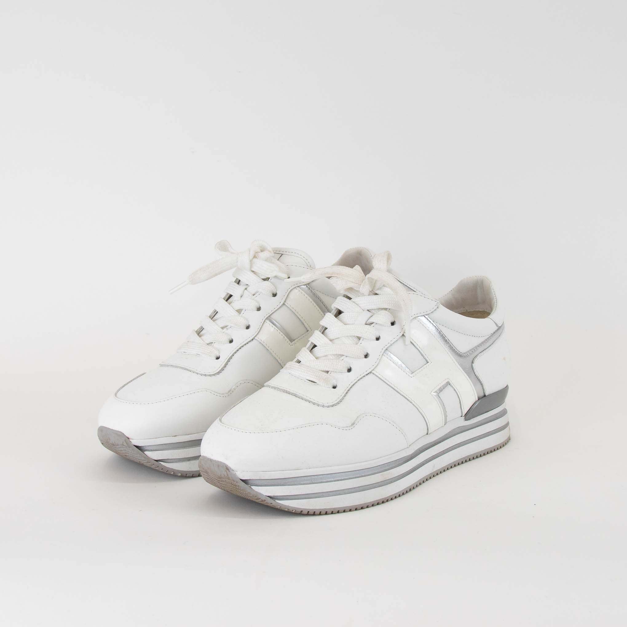 Hogan White and Silver Leather Platform Sneakers Phoenix Style