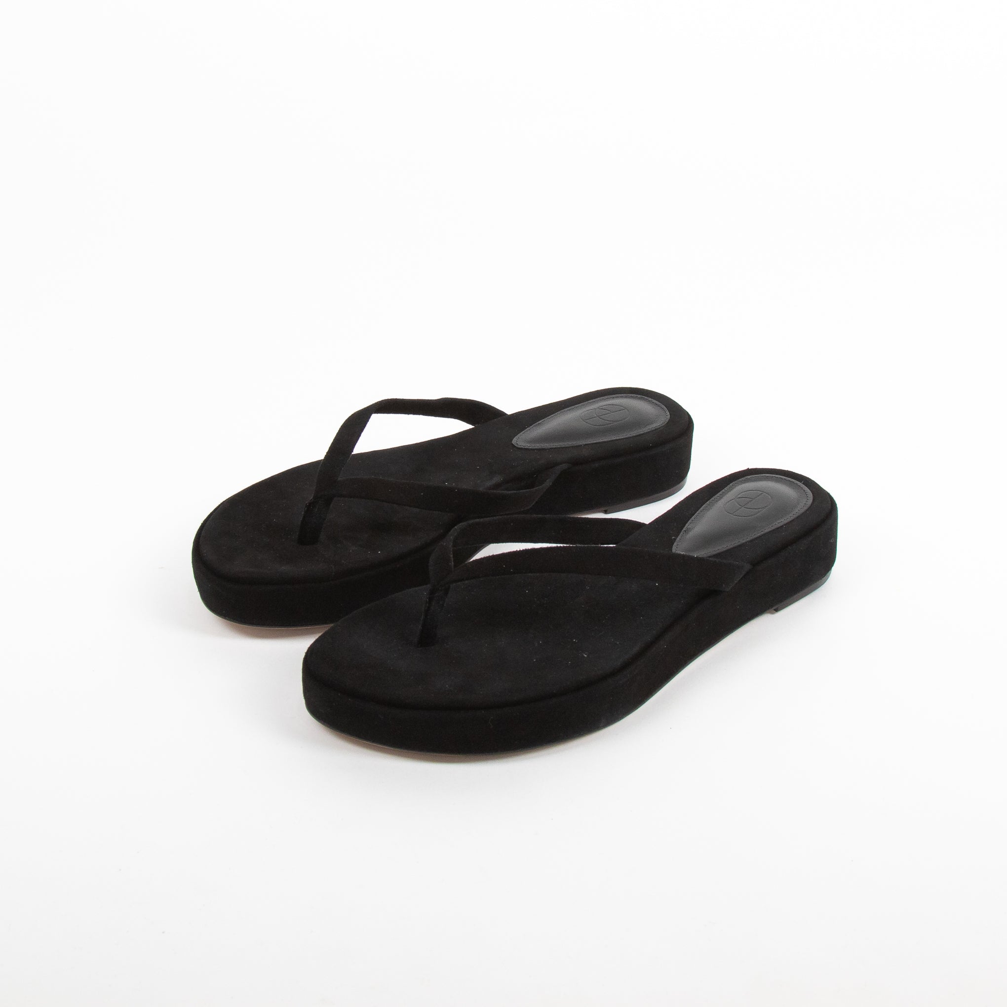 Black suede flip flops online