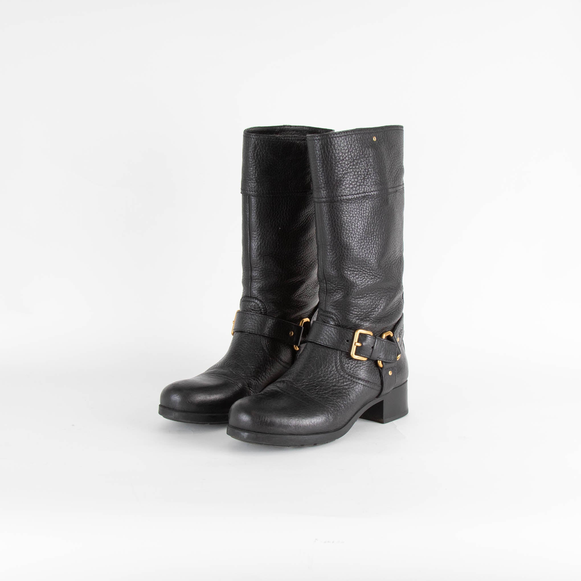 Prada Black Buckle Biker Boots Phoenix Style