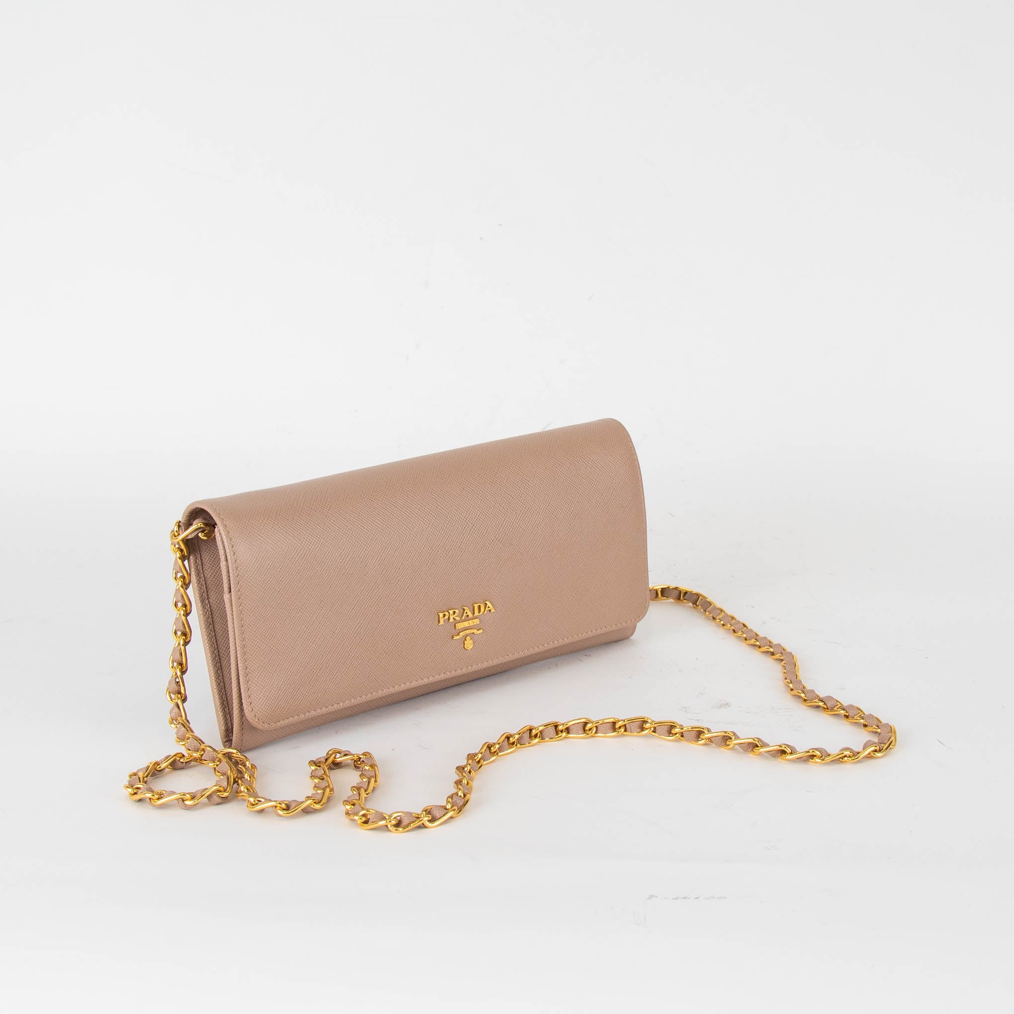 Prada chain leather wallet best sale