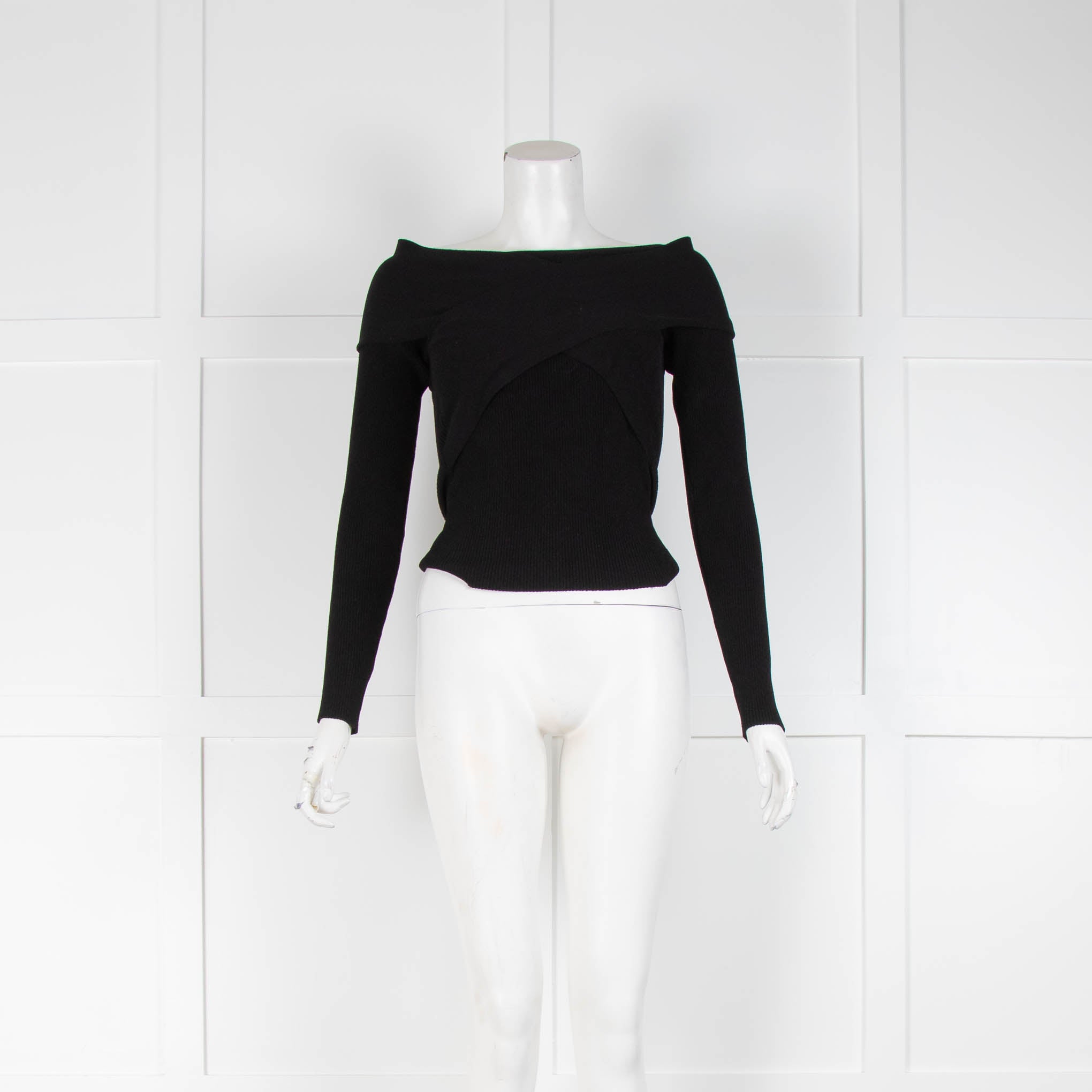 Autumn Cashmere Wrap Front Black Rib Knit Top Phoenix Style