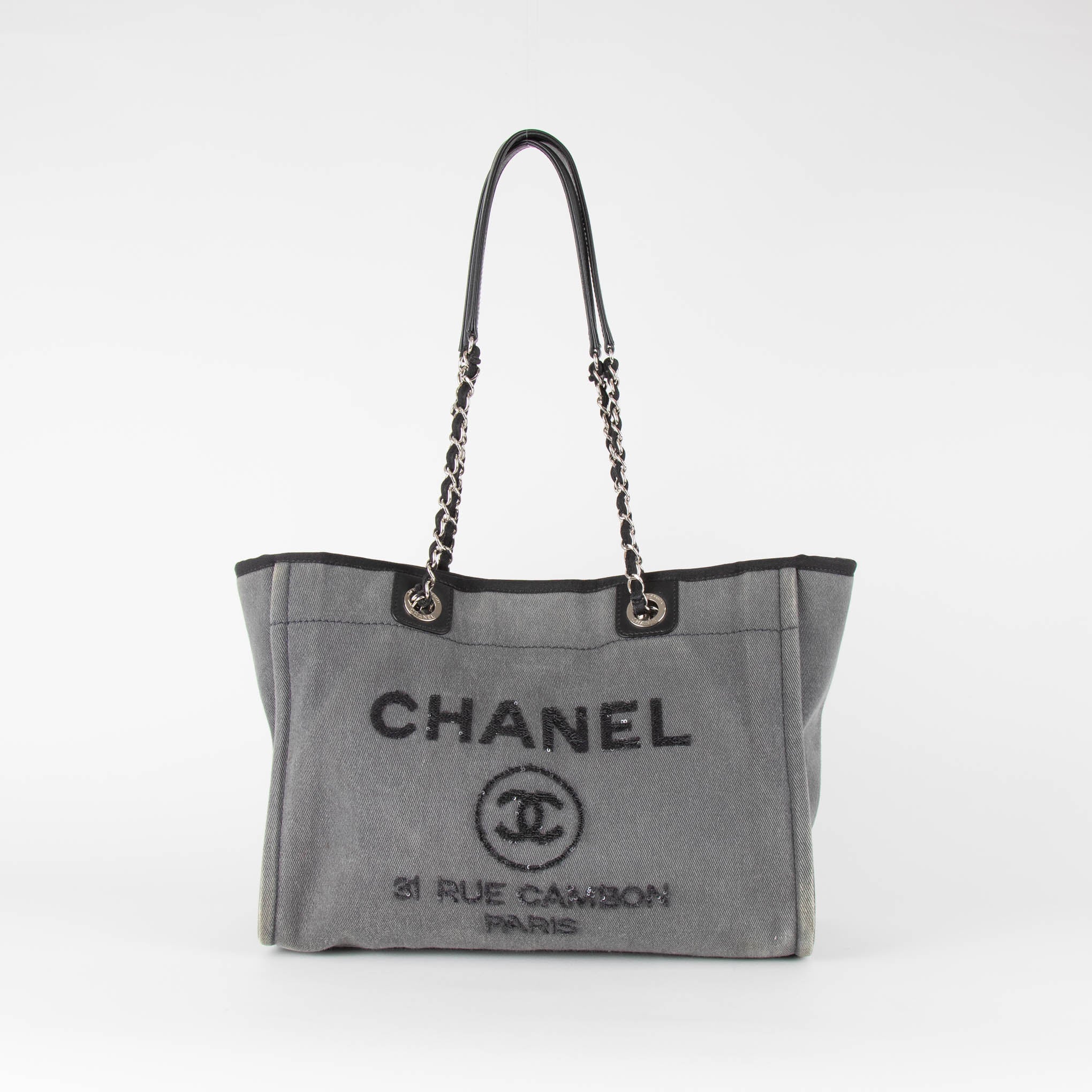 Chanel tote bag grey hotsell