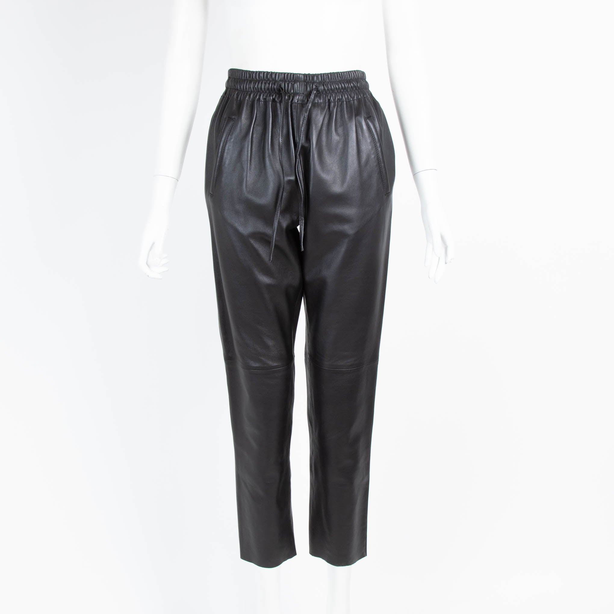 Black Leather Straight Leg Trousers