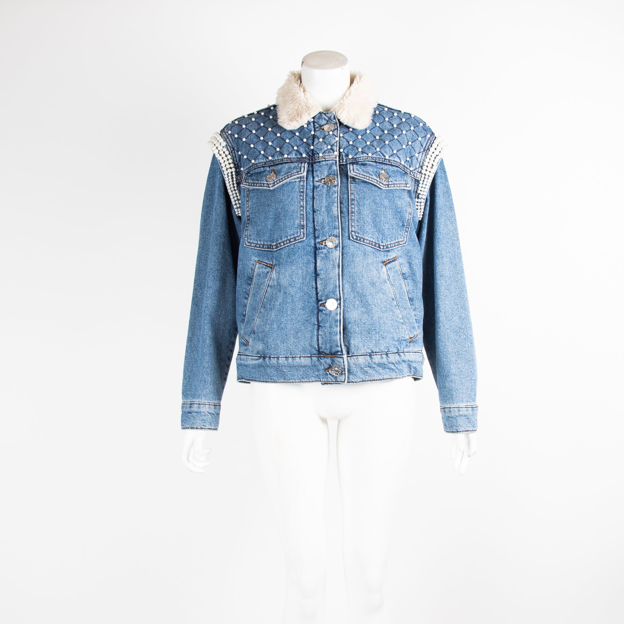 Sandro denim sale jacket pearls