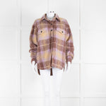 Moncler Brown Lilac Yellow Check Wool Blend Front Popper Jacket