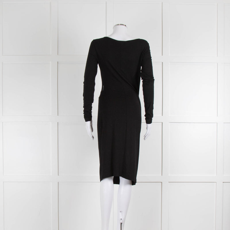 Armani Jeans Black Jersey Long Sleeve Belted Midi Dress