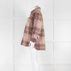 Moncler Brown Lilac Yellow Check Wool Blend Front Popper Jacket