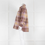 Moncler Brown Lilac Yellow Check Wool Blend Front Popper Jacket