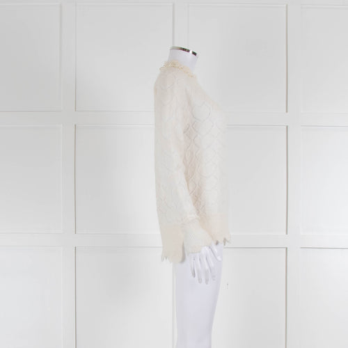 Simone Rocha Cream Mohair Wool Blend Pearl Neck Detail Jumper