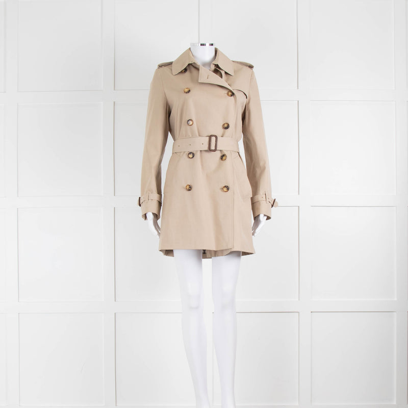 Burberry Beige Short Double Breasted Trench Coat