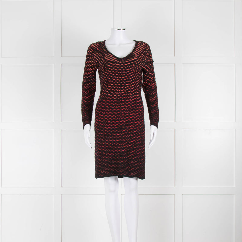 M Missoni Black Red Knit Long Sleeve Dress With Slip