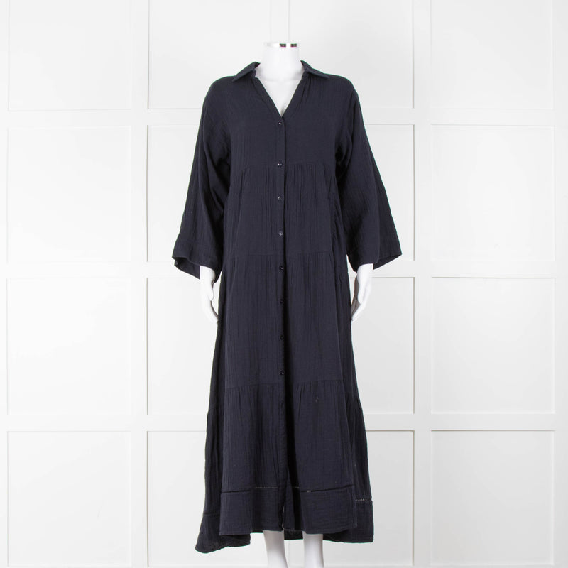 ME + EM Navy Blue Cheese Cloth Tiered Maxi Dress