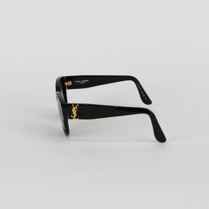 Saint Laurent Black Oval Gold Logo Arm Sunglasses