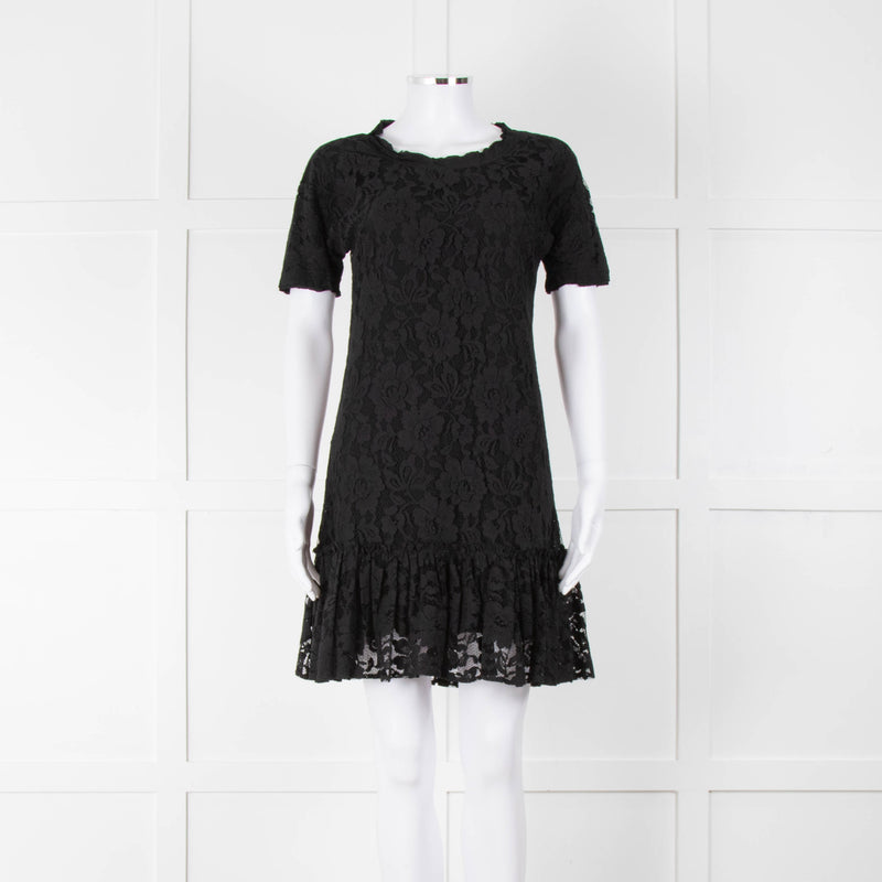 Dolce & Gabbana Black Lace Silk Trim Short Sleeve Dress