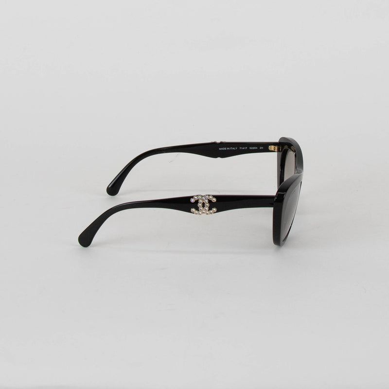 Chanel Black Cat Eye with Diamonte Logo Sunglasses