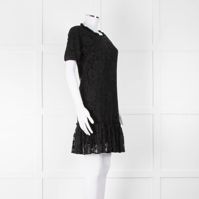 Dolce & Gabbana Black Lace Silk Trim Short Sleeve Dress