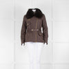 Luisa Spagnoli Brown Quilted Fur Collar Zip Up Jacket