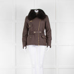 Luisa Spagnoli Brown Quilted Fur Collar Zip Up Jacket