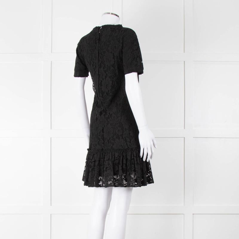 Dolce & Gabbana Black Lace Silk Trim Short Sleeve Dress