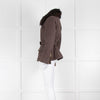 Luisa Spagnoli Brown Quilted Fur Collar Zip Up Jacket