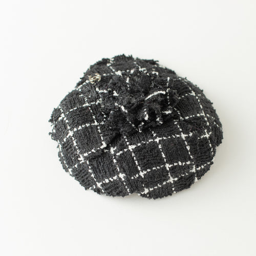 Chanel Black White Check Camellia Brooch