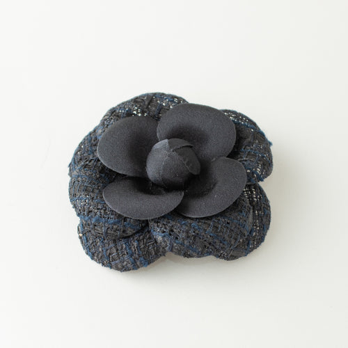 Chanel Navy Blue Outer Tweed Rounded Brooch