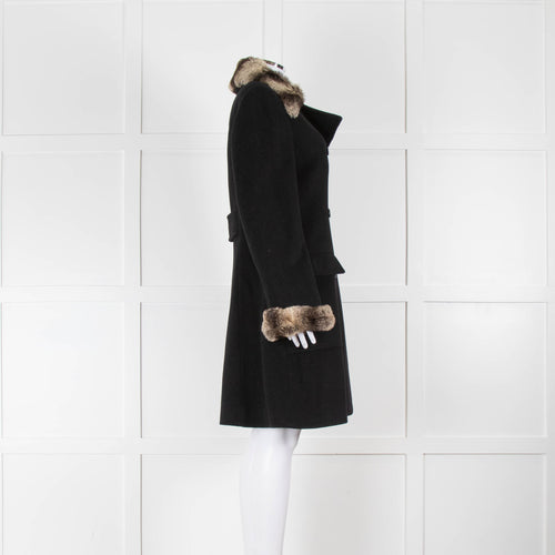 Luisa Spagnoli Black Faux Fur Trim Coat