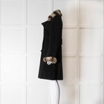 Luisa Spagnoli Black Faux Fur Trim Coat