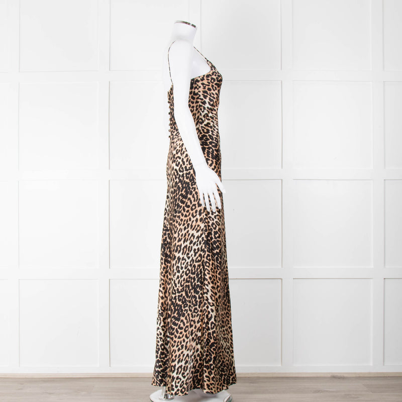 Ganni Animal Print Sleeveless Silk Maxi Dress