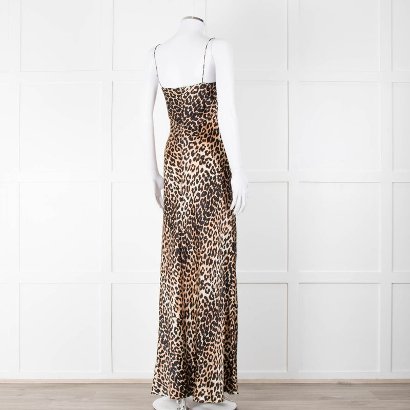 Ganni Animal Print Sleeveless Silk Maxi Dress