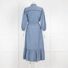 Iris Blue Navy Embroidered  Midi Cotton Dress