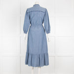 Iris Blue Navy Embroidered  Midi Cotton Dress
