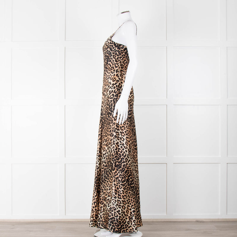 Ganni Animal Print Sleeveless Silk Maxi Dress