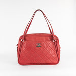 Chanel Red Silver Hardware Quilted Leather Shoulder Bag