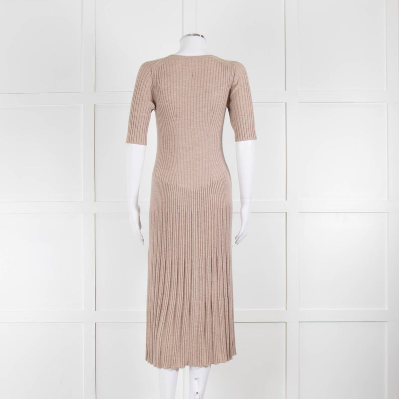 Joseph Beige Knit Ribbed Short Sleeve Dress