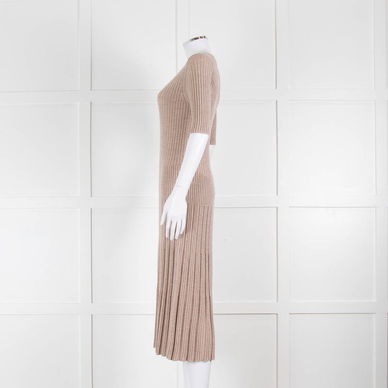 Joseph Beige Knit Ribbed Short Sleeve Dress