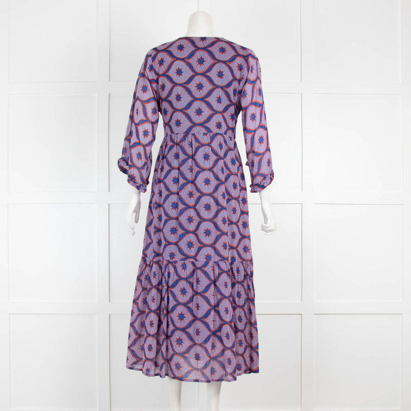 Banjanan Blue Lilac Print Cotton Maxi Dress