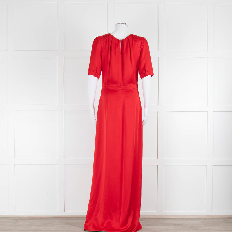 Beulah Red Satin Short Sleeve Evening Dress