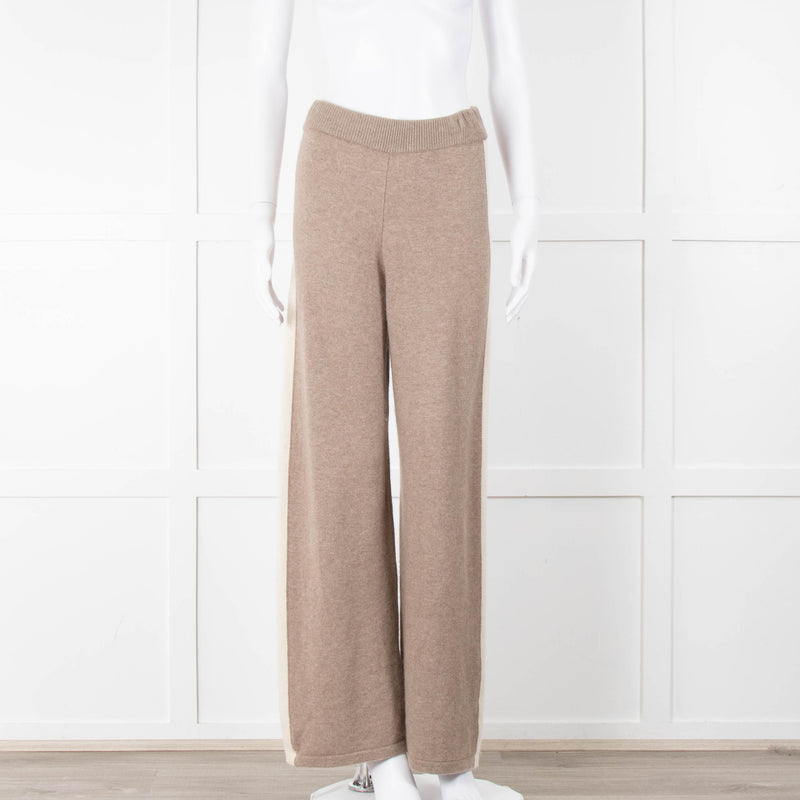 Divine Cashmere Beige Cream Wide Strip Knit Joggers