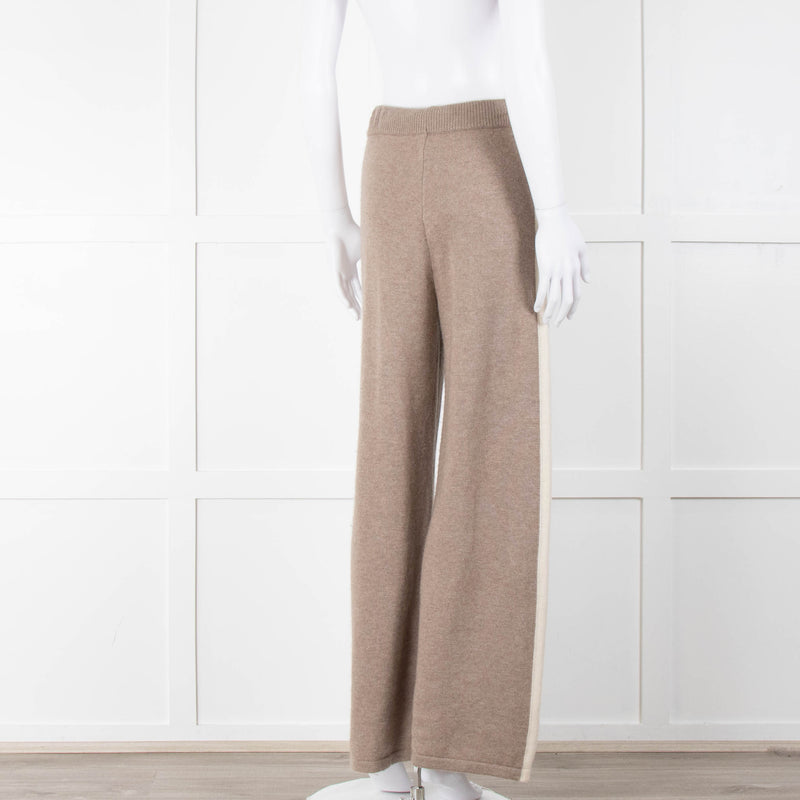 Divine Cashmere Beige Cream Wide Strip Knit Joggers