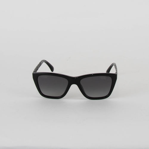 Chanel Black Metal Logo Arm Sunglasses