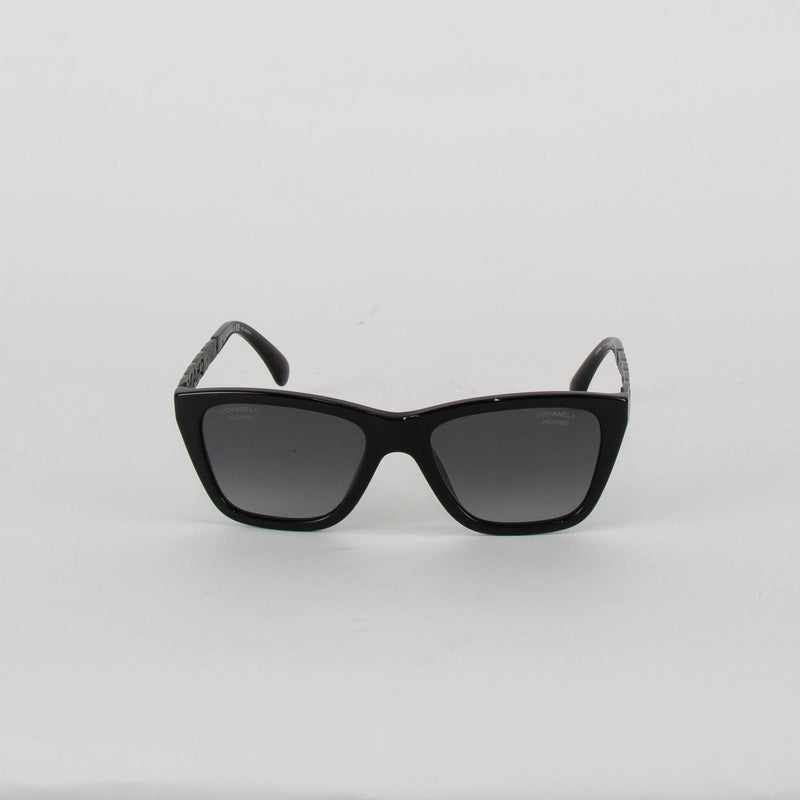 Chanel Black Metal Logo Arm Sunglasses