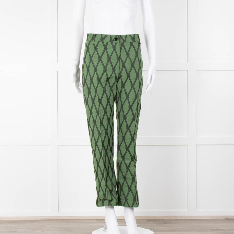 Alessia Santi Khaki Green Diamond Knot Print Trousers