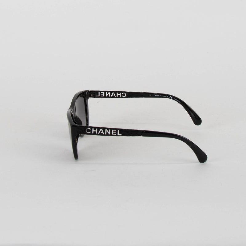 Chanel Black Metal Logo Arm Sunglasses