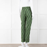 Alessia Santi Khaki Green Diamond Knot Print Trousers