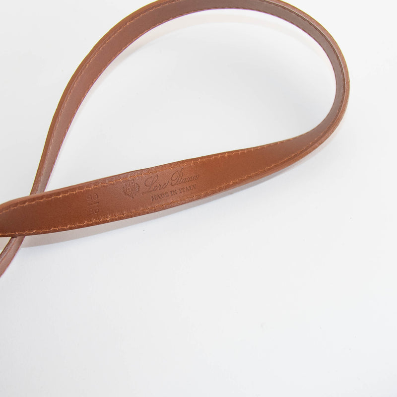 Loro Piana Tan Belt With Gold Tone Oval Buckle