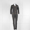 Donna Ida Grey Khaki Gold Zip Camouflage Jumpsuit